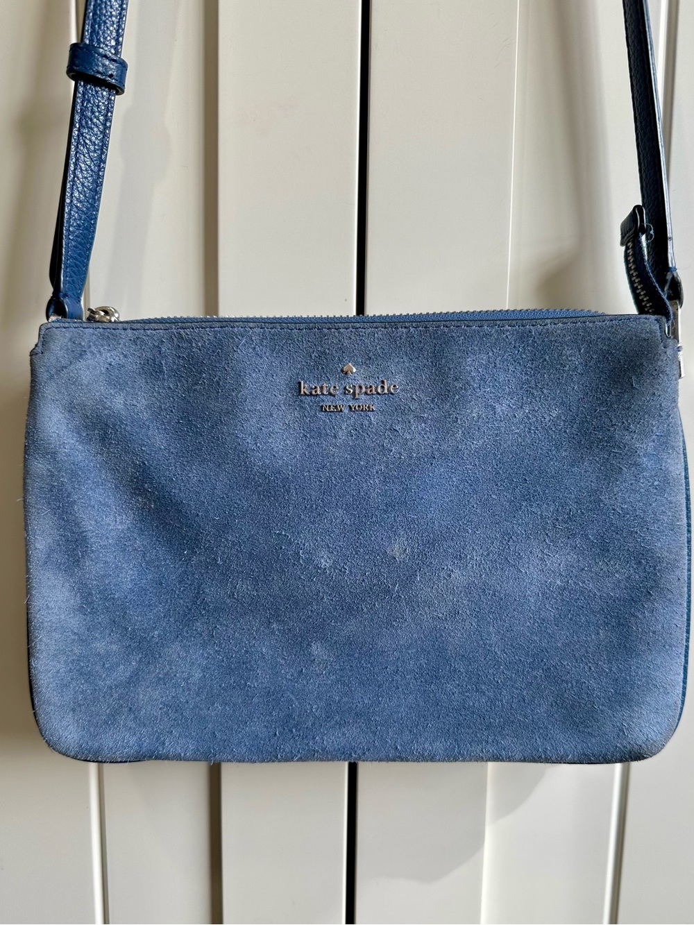 kate spade blue suede flat crossbody bag